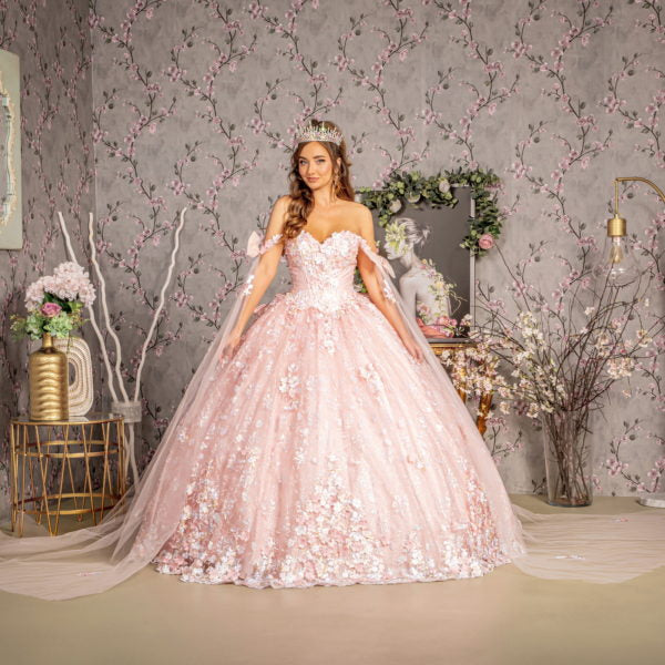 Sequin Off Shoulder Sweetheart Neck Quinceanera Dress by GLS by Gloria - GL3465