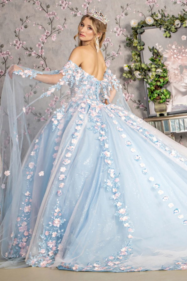 3D Flower Off Shoulder Glitter Quinceanera Dress by GLS by Gloria - GL3468