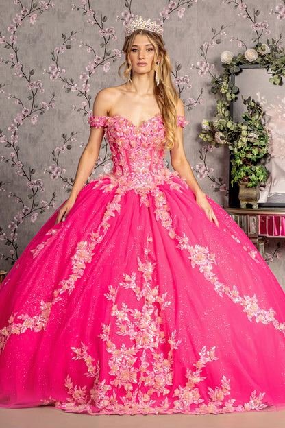 Glitter Off Shoulder Sweetheart Quinceanera Dress by GLS by Gloria - GL3469