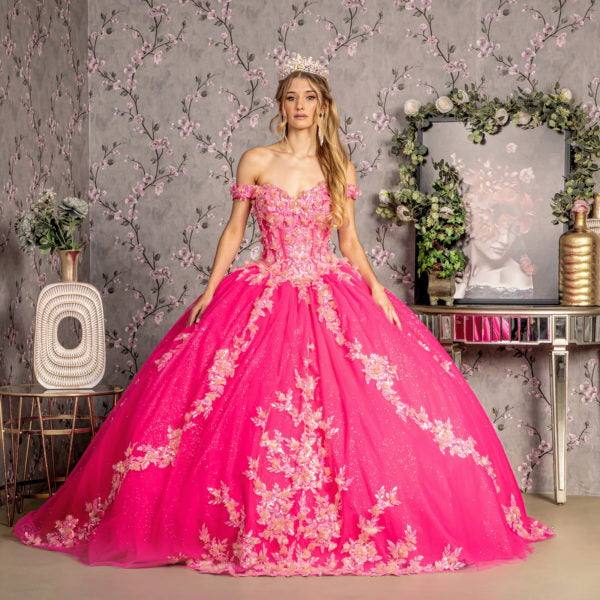 Glitter Off Shoulder Sweetheart Quinceanera Dress by GLS by Gloria - GL3469