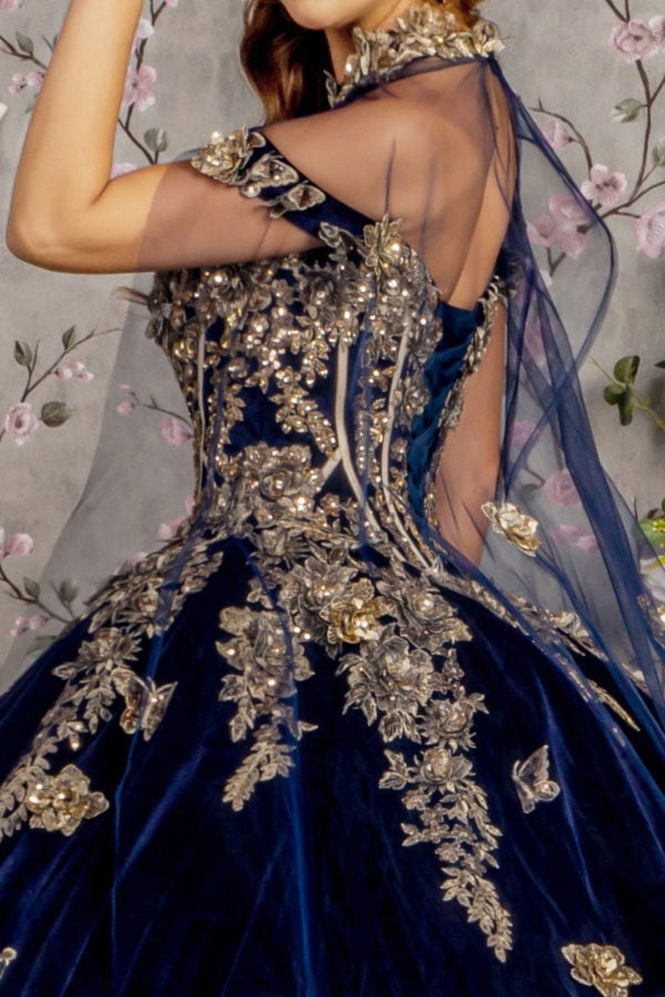 Embroidery Velvet Sweetheart Neckline Quinceanera Dress by GLS by Gloria - GL3471