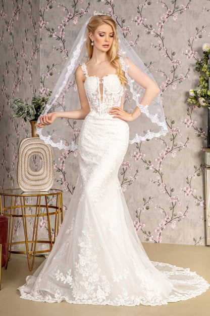 Embroidery Straight Across Neck Mermaid Women Bridal Dress by GLS by Gloria - GL3478 - Special Occasion/Curves