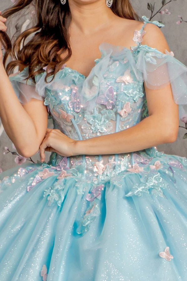 3D Butterfly Sweetheart Neckline Quinceanera Dress by GLS by Gloria - GL3483