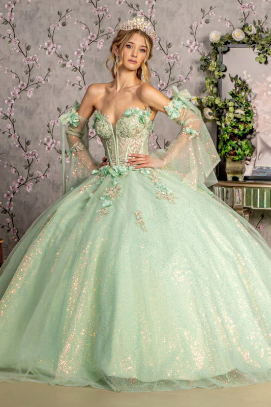 3D Flower Sweetheart Neckline Quinceanera Dress by GLS by Gloria - GL3486