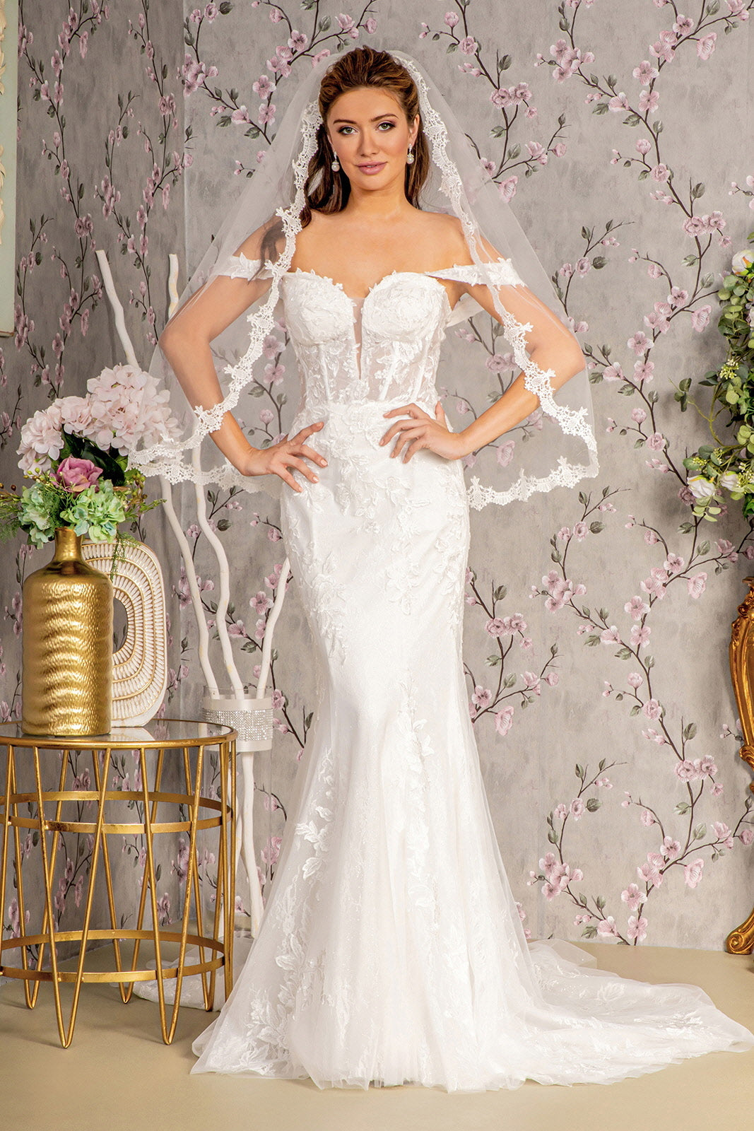 Embroidery Glitter Off Shoulder Women Bridal Dress by GLS by Gloria - GL3488 - Special Occasion/Curves