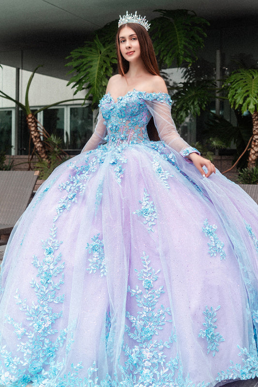 3D Floral Applique Sweetheart Neckline Quinceanera Dress by GLS by Gloria - GL3503