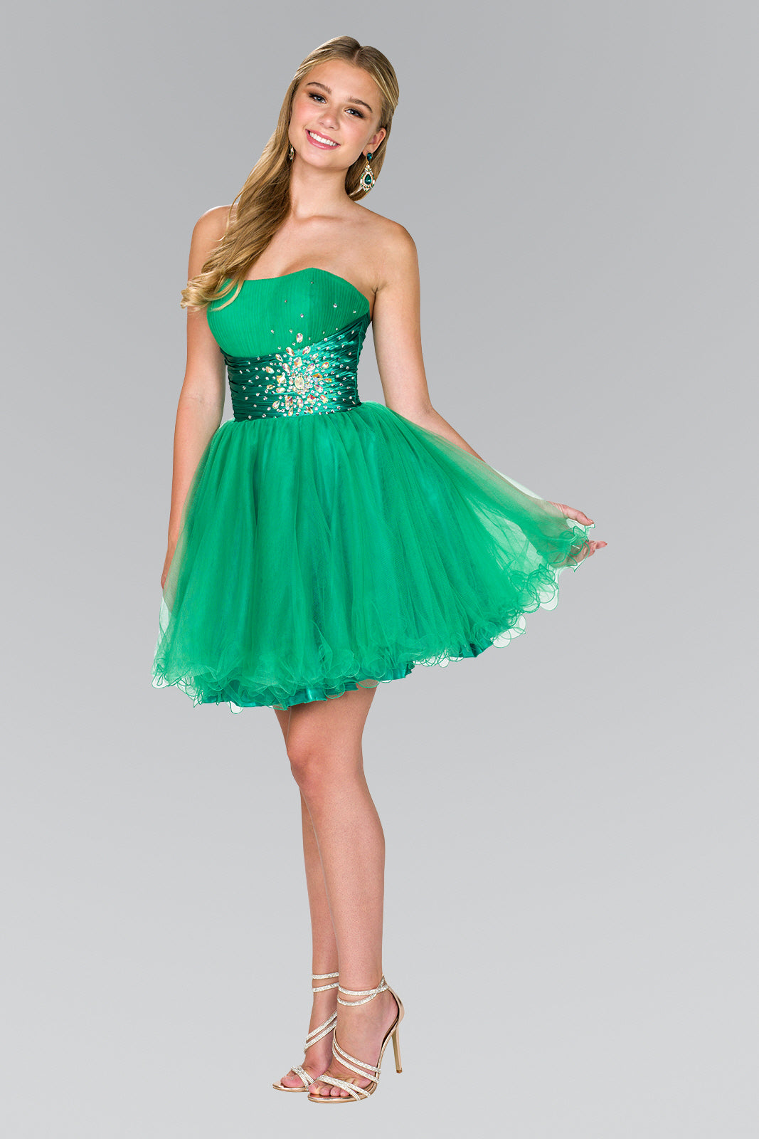 Elizabeth K - GS1050 - Strapless Straight Across Tulle Cocktail Dress - Short