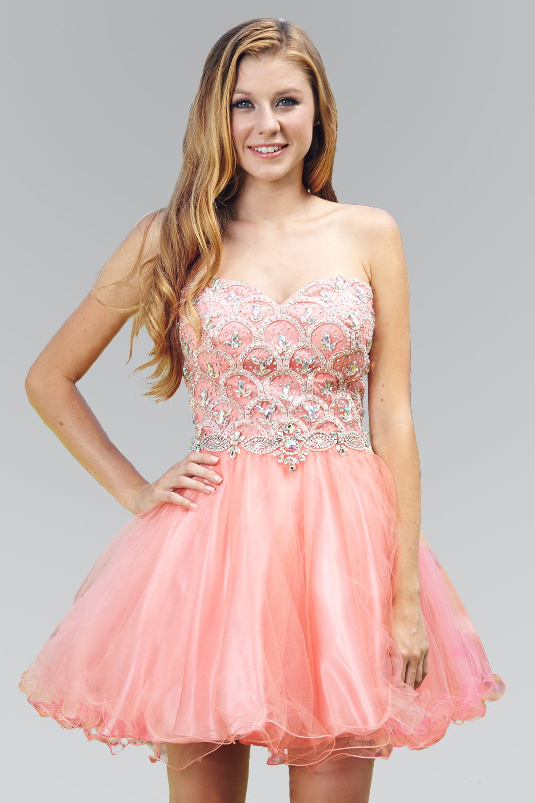 Elizabeth K - GS2031 - Jewel Strapless Sweetheart Tulle Cocktail Dress - Short