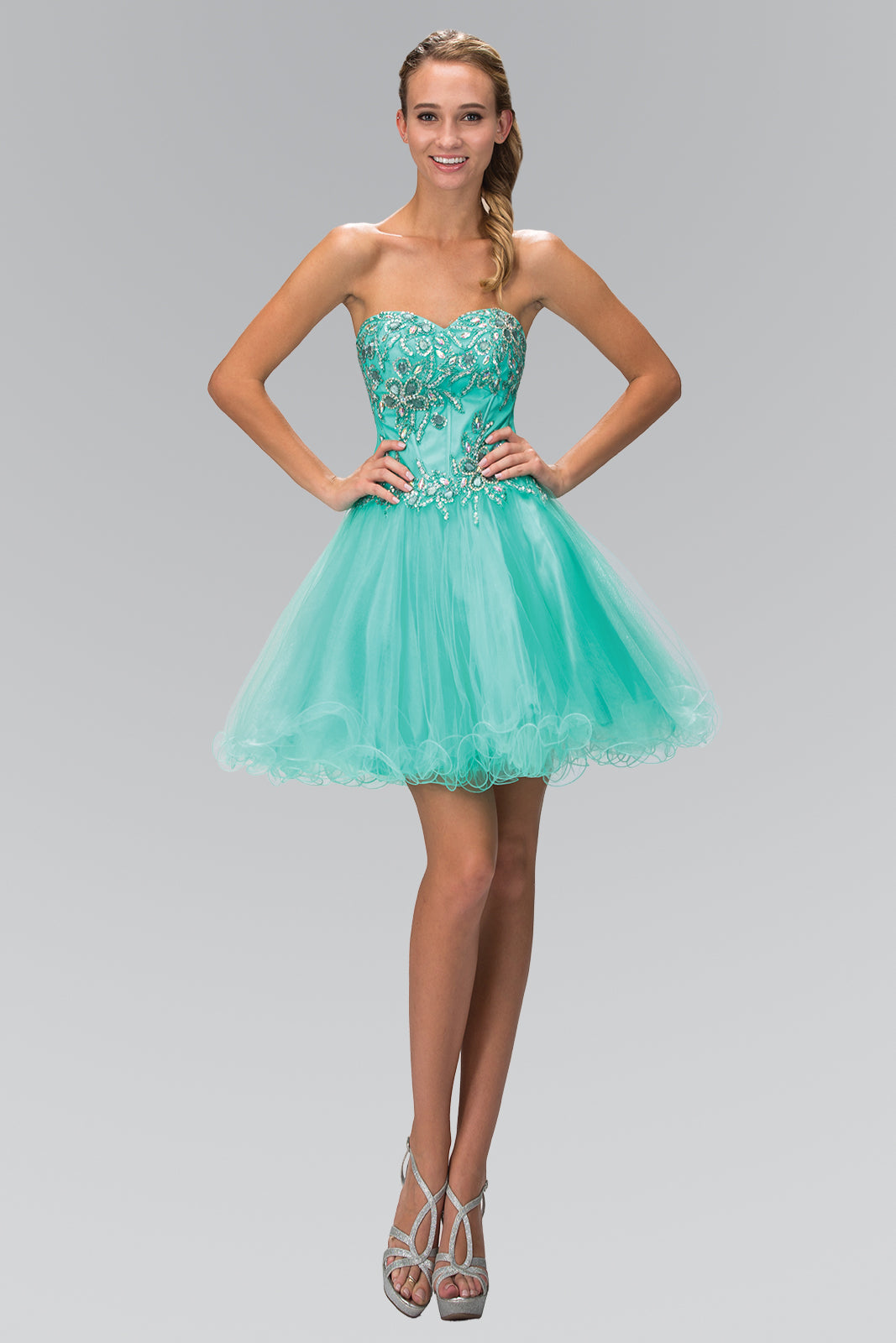 Elizabeth K - GS2132 - Embellished Bodice Sweetheart Tulle Cocktail Dress - Short