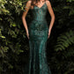 Fitted Floral Glitter Print Corset Mermaid Gown by Ladivine J810 - Special Occasion