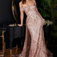 Off The Shoulder Puff Sleeve with Over Skirt Gown By Ladivine J836 - Women Evening Formal Gown - Special Occasion/Curves