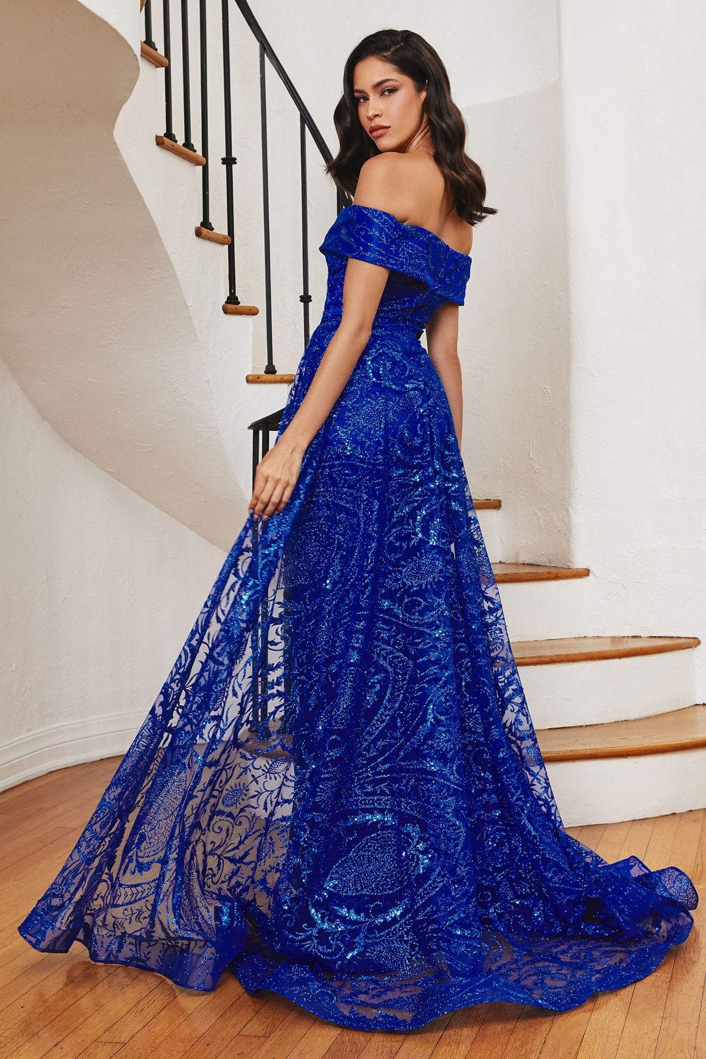 Off The Shoulder Puff Sleeve with Over Skirt Gown By Ladivine J836 - Women Evening Formal Gown - Special Occasion/Curves