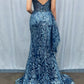 Fitted Flare Glitter Print with Side Peplum Gown by Ladivine J856 - Special Occasion/Curves