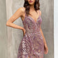 Fitted Flare Glitter Print with Side Peplum Gown by Ladivine J856 - Special Occasion/Curves