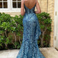 Fitted Flare Glitter Print with Side Peplum Gown by Ladivine J856 - Special Occasion/Curves