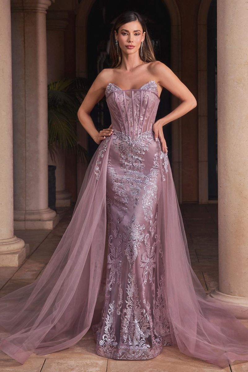 Glitter Strapless Sweetheart Neckline Gown By Ladivine J858 - Women Evening Formal Gown - Special Occasion