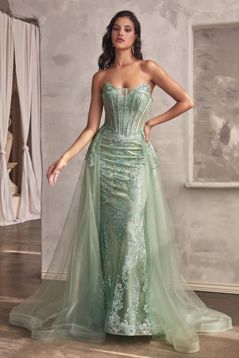 Glitter Strapless Sweetheart Neckline Gown By Ladivine J858 - Women Evening Formal Gown - Special Occasion