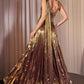 One Shoulder Metallic Pleated A-Line Gown by Cinderella Divine J874 - Special Occasion