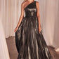 One Shoulder Metallic Pleated A-Line Gown by Cinderella Divine J874 - Special Occasion