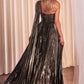 One Shoulder Metallic Pleated A-Line Gown by Cinderella Divine J874 - Special Occasion