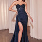 Strapless Sweetheart Neckline Leg Slit Gown by Ladivine J875 - Special Occasion/Curves