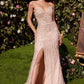 Strapless Pearl & Glitter Leg Slit Formal Evening Gown by Andrea & Leo Couture - MA102 - Special Occasion/Curves