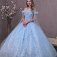 Off the Shoulder Feather 3-D Flower Quinceanera Dress w/ Detachable Side Mesh Layer by Elizabeth K - GL3166