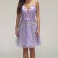 Elizabeth K - GS1998 - 3D Floral Applique Glitter V-Neck Cocktail Dress  - Short