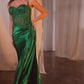 Embellished Satin Fitted Slit Gown By Ladivine CD868 - Women Evening Formal Gown - Special Occasion