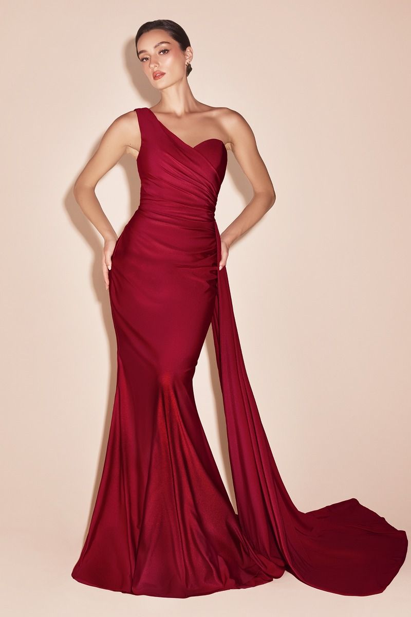 Satin One Shoulder Mermaid Gown by Cinderella Divine PT004 - Special Occasion