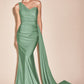 Satin One Shoulder Mermaid Gown by Cinderella Divine PT004 - Special Occasion