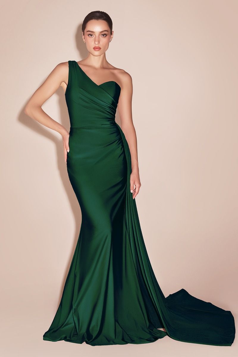 Satin One Shoulder Mermaid Gown by Cinderella Divine PT004 - Special Occasion