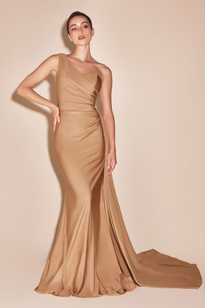 Satin One Shoulder Mermaid Gown by Cinderella Divine PT004 - Special Occasion