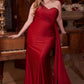 Fitted Stretch Satin One Shoulder Gown by Cinderella Divine PT004C - Curves