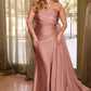 Fitted Stretch Satin One Shoulder Gown by Cinderella Divine PT004C - Curves