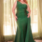 Fitted Stretch Satin One Shoulder Gown by Cinderella Divine PT004C - Curves