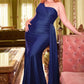 Fitted Stretch Satin One Shoulder Gown by Cinderella Divine PT004C - Curves