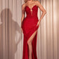 Strapless Fitted Lace Sheath Leg Slit Gown by Cinderella Divine CDS465 - Special Occasion