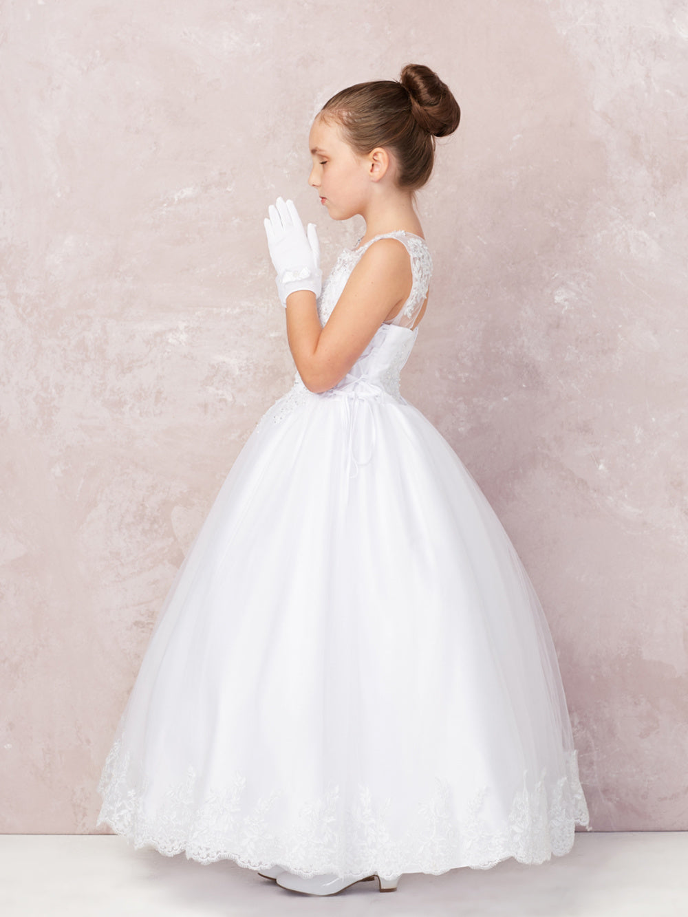 Flower Girl Dress with Lace Bodice with Lace Hem by TIPTOP KIDS - AS1182X