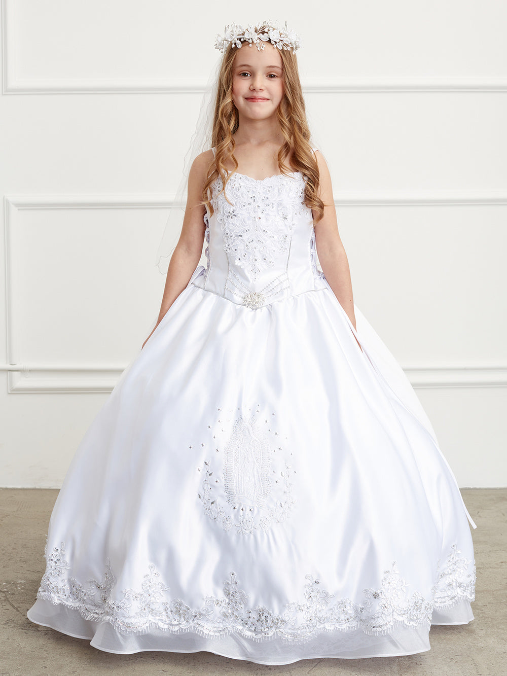 Flower Girl Dress - Satin, Lace and Sequins Gown with Bolero Jacket by TIPTOP KIDS - AS1202