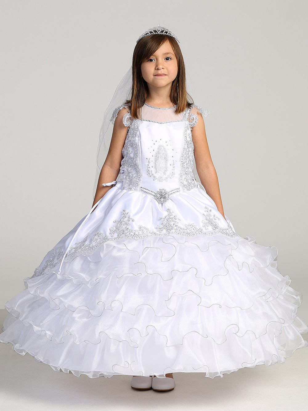 Flower Girl Dress - Satin Bodice and Layered Ruffle Skirt by TIPTOP KIDS - AS1205