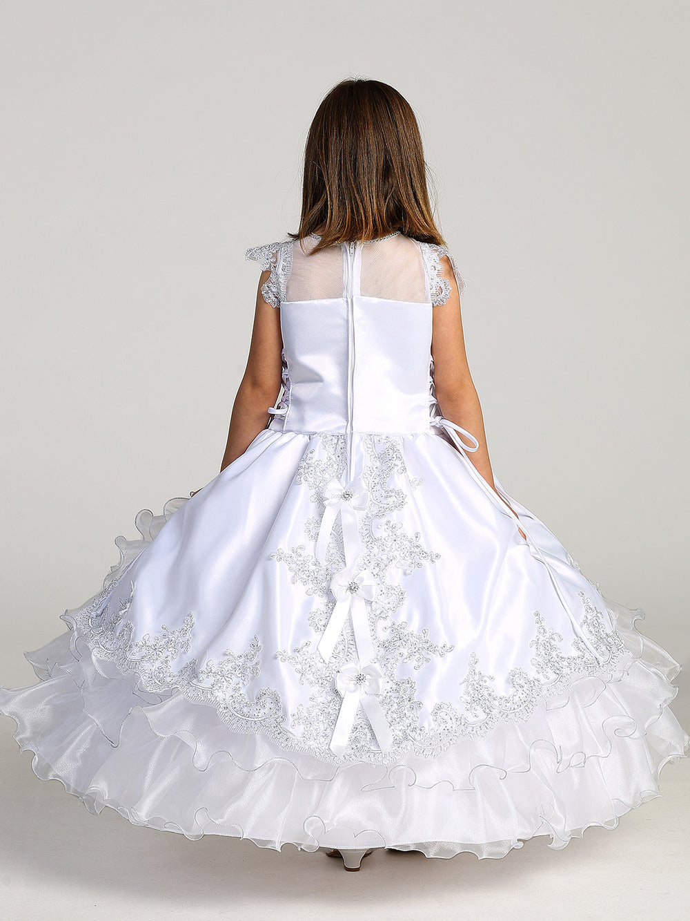 Flower Girl Dress - Satin Bodice and Layered Ruffle Skirt by TIPTOP KIDS - AS1205