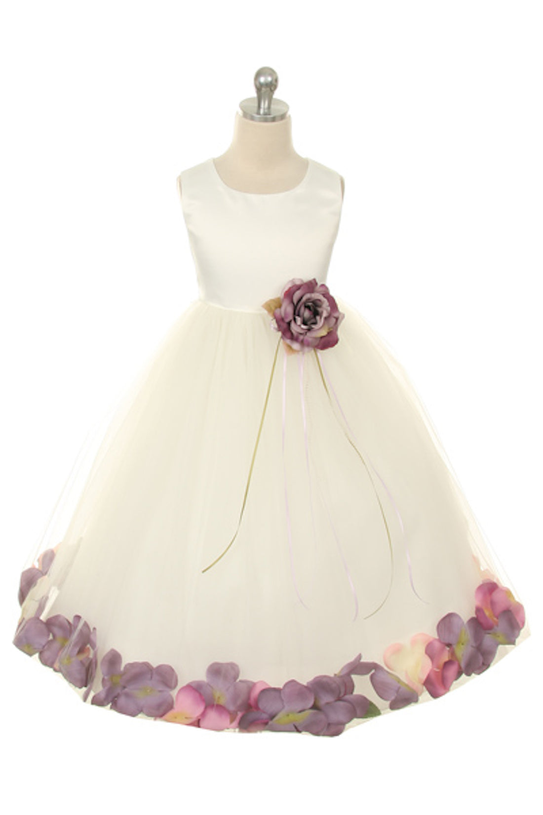 Flower Girl Dress- Satin Petal White Dress 2of 2 - AS160B Kids Dream