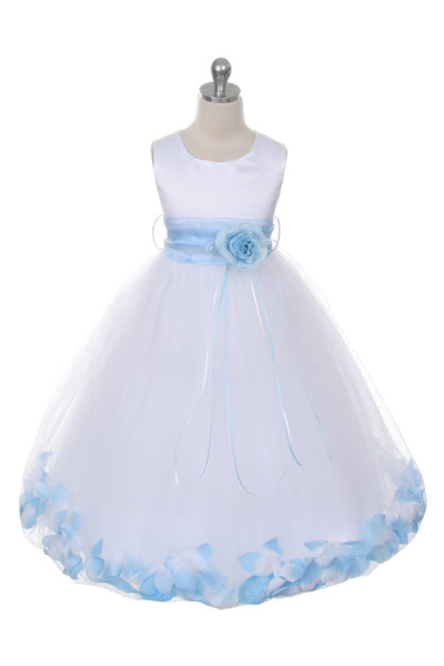 Flower Girl Dress- Satin Petal White Dress 2of 2 - AS160B Kids Dream