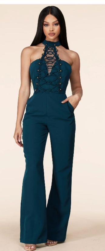 Gold Beaded Deep Space Blue Jumpsuit - Everyday Dress/Sales