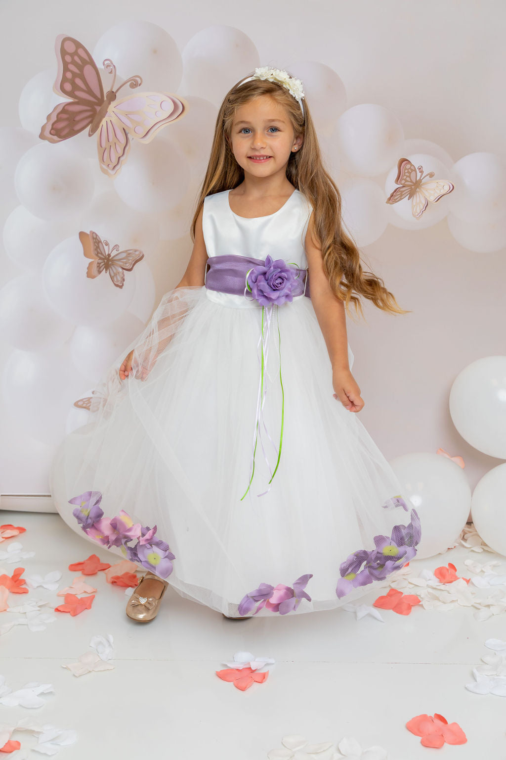 Satin Flower Petal Ivory Flower Girl Dress 1of2 by AS160B Kids Dream - Girl Formal Dresses