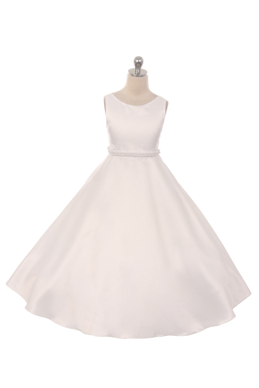 Flower Girl Party Long Satin Pearl Trim Communion Dress by AS386 Kids Dream - Girl Formal Dresses