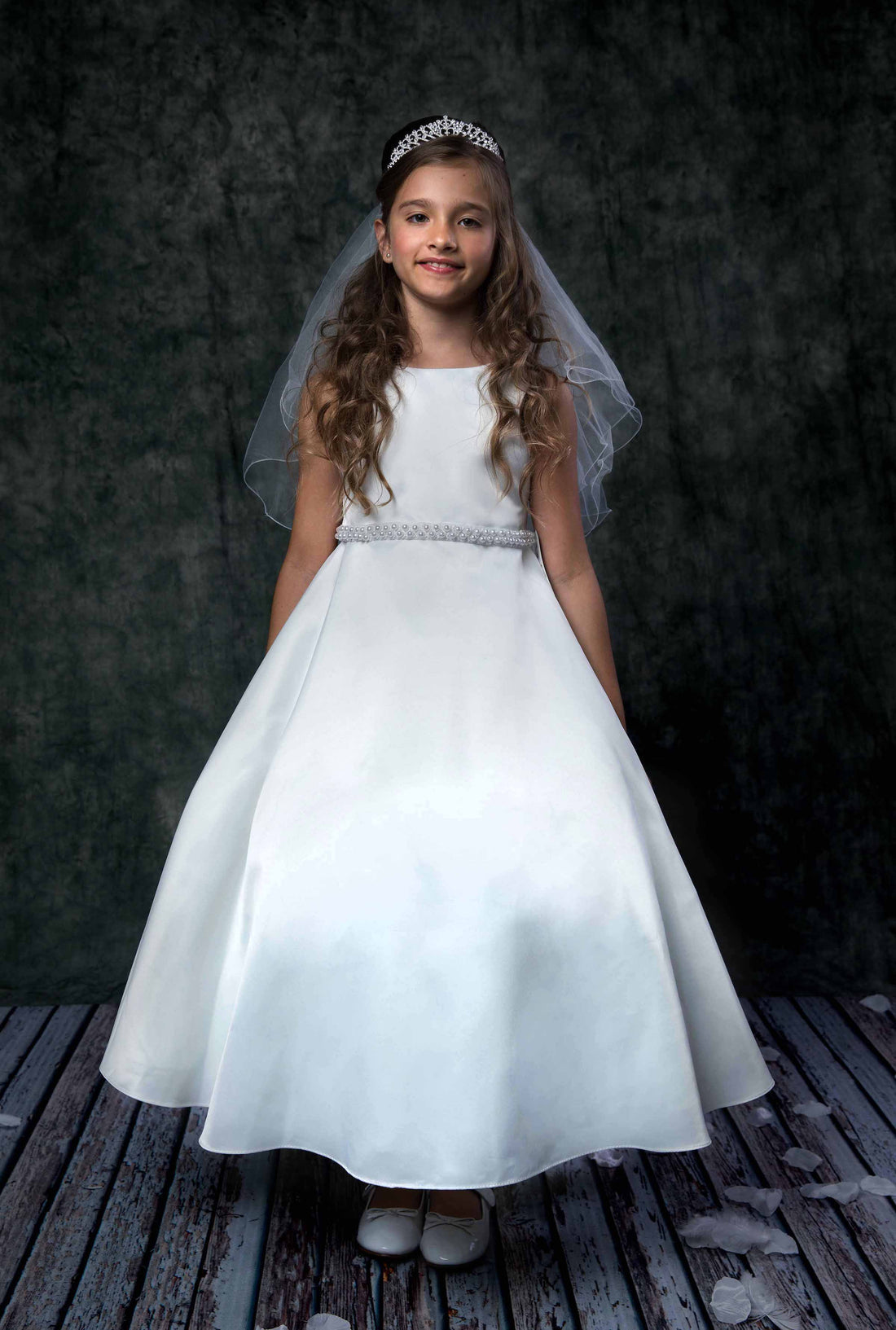 Flower Girl Party Long Satin Pearl Trim Communion Dress by AS386 Kids Dream - Girl Formal Dresses