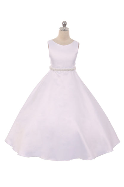 Flower Girl Party Long Satin Pearl Trim Communion Dress by AS386 Kids Dream - Girl Formal Dresses