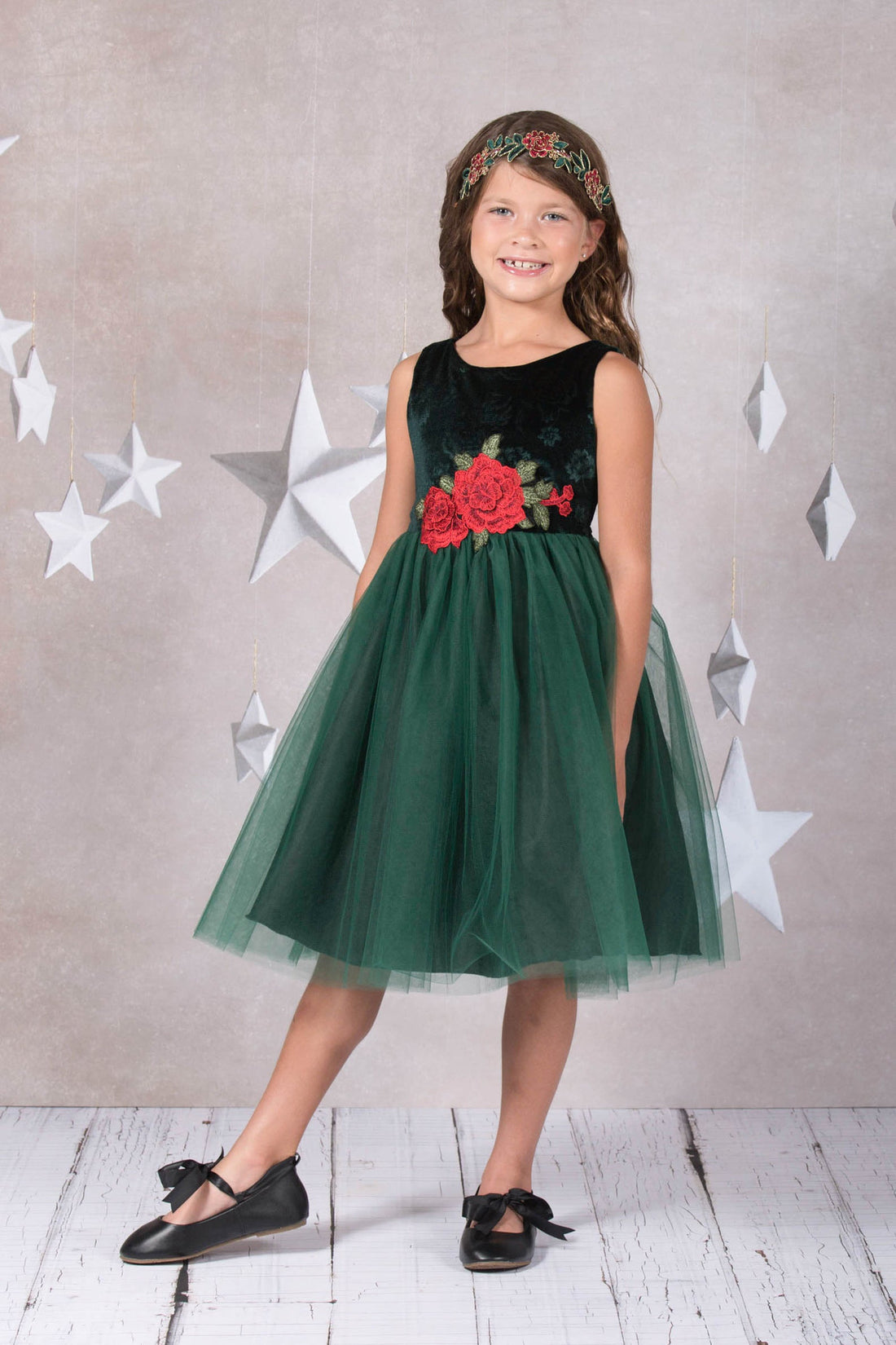 Velvet Rose Patch Girl Party Dress by AS396 Kids Dream - Girl Formal Dresses